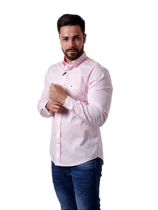 Camisa Tommy Hilfiger Masculina COM BOLSO Regular Rosa