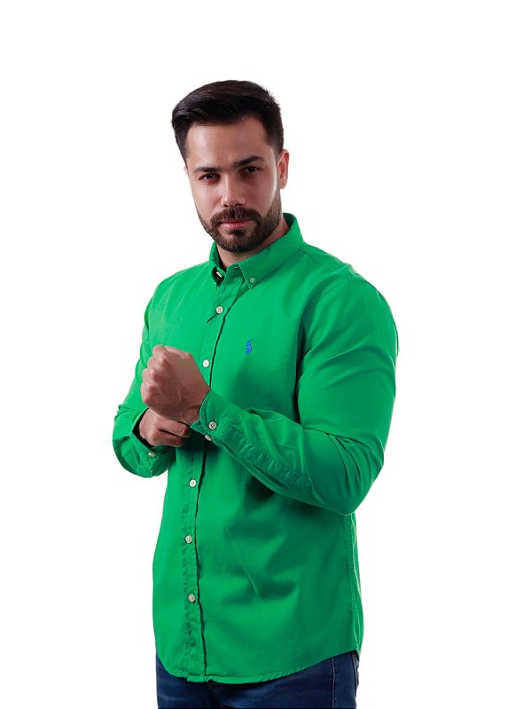 Camisa Ralph Lauren Masculina Custom Fit Oxford Verde