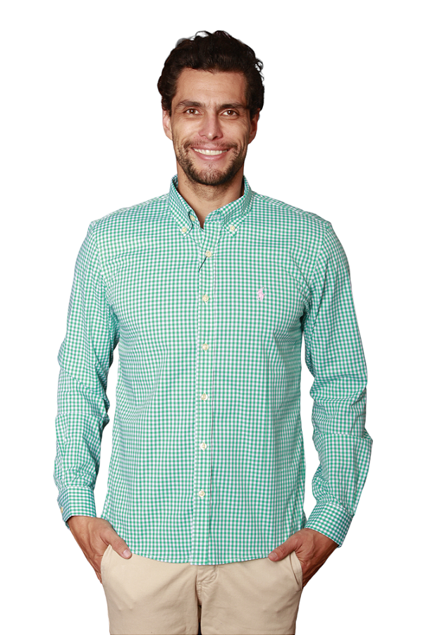 Camisa Ralph Lauren Masculina Slim Fit Stretch Quadriculada Verde