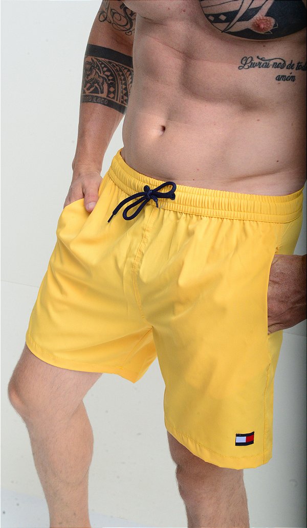 Short Tommy Hilfiger Masculino Swimwear Iconic Flag Amarelo