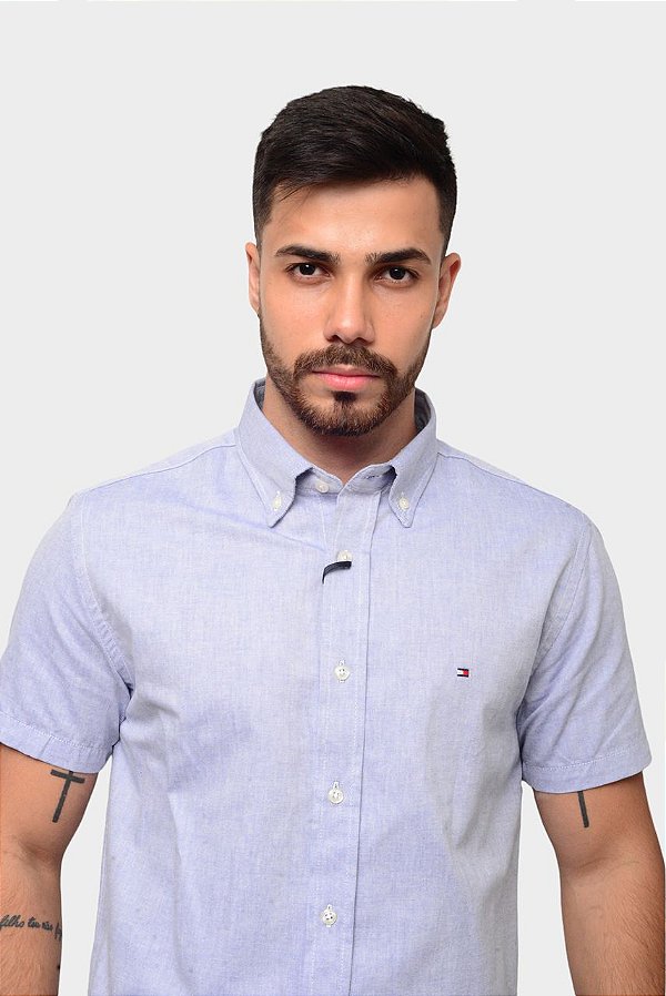 Camisa Tommy Hilfiger Manga curta Masculina Regular Fit Azul