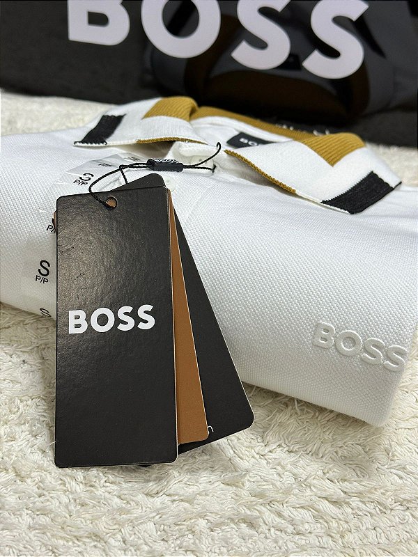 Polo Hugo Boss Masculina Details collar and sleeve Branca