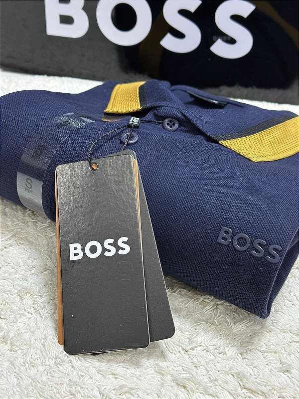 Polo Hugo Boss Masculina Details collar and sleeve Marinho