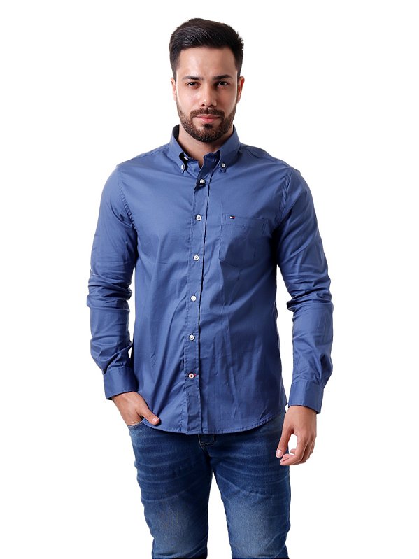 Camisa Tommy Hilfiger Masculina COM BOLSO Regular Marinho