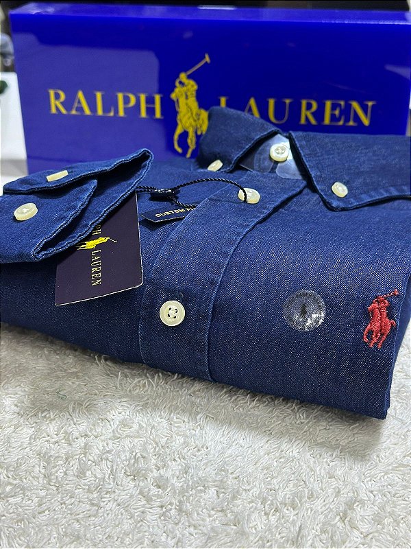Camisa Ralph Lauren Masculina Custom Fit Jeans Escuro