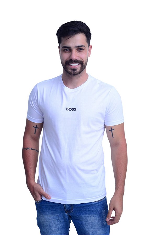 Camiseta Masculina Hugo Boss Center Logo Branca