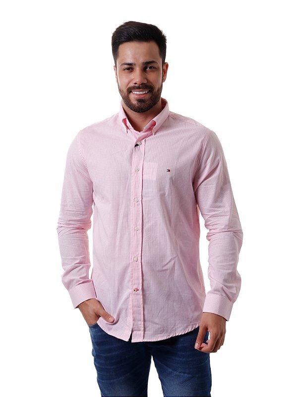 Camisa Tommy Hilfiger Masculina Quadriculada Rosa