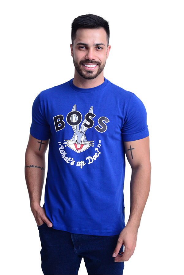 Camiseta Masculina Hugo Boss Pima Cotton Stamped LT Azul