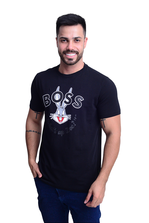 Camiseta Masculina Hugo Boss Pima Cotton Stamped LT Preta