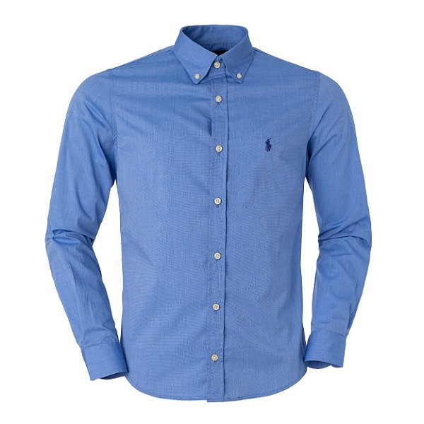 Camisa Ralph Lauren Masculina Custom Fit Tricoline Azul