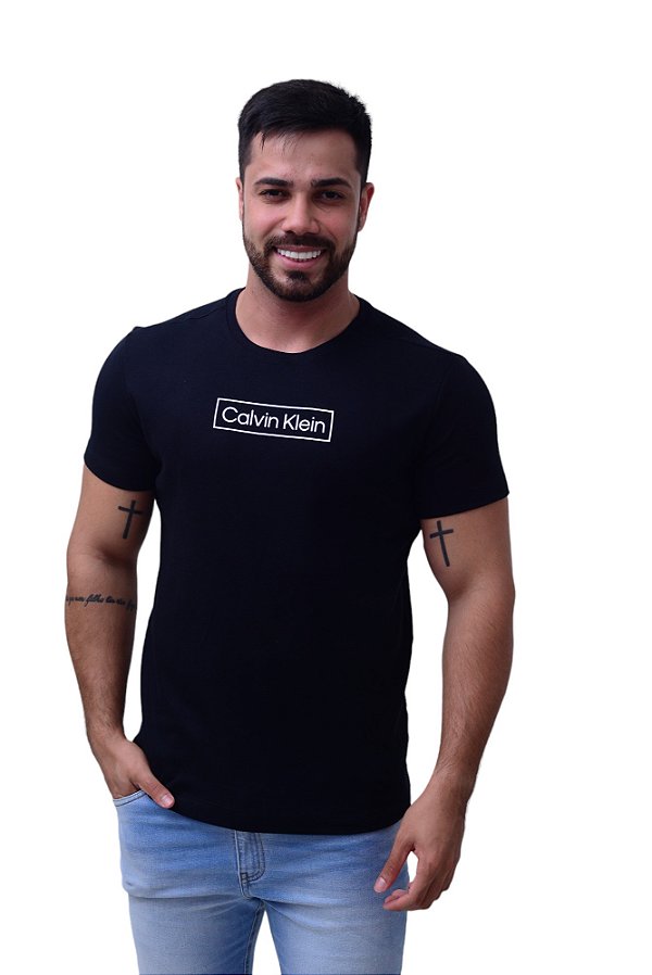 Camiseta Calvin Klein Masculina Logo Retângulo Preta