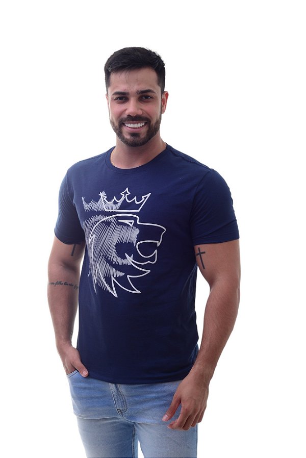 Camiseta Von der Volke Masculina Lion Scrible Marinho