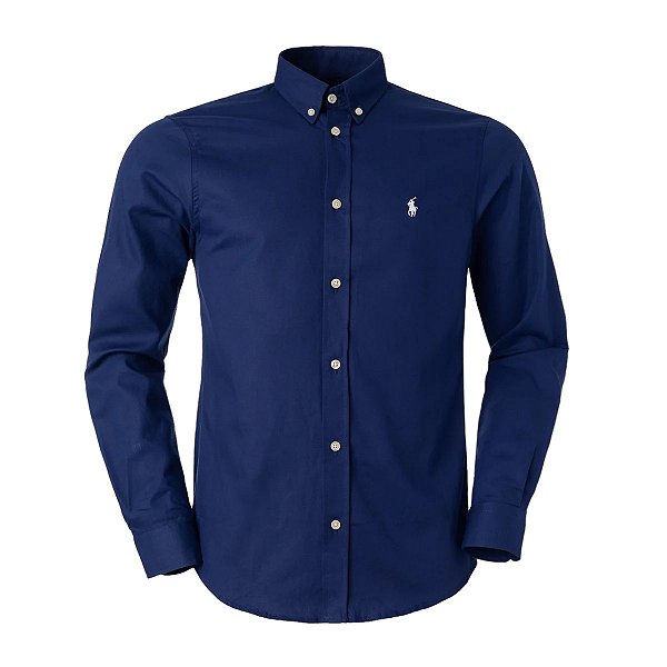 Camisa Ralph Lauren Masculina Custom Fit Oxford Azul