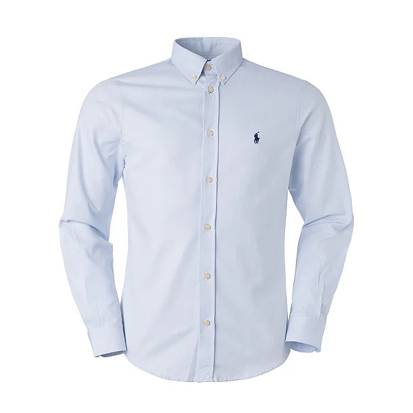 Camisa Ralph Lauren Masculina Custom Fit Oxford Azul Claro