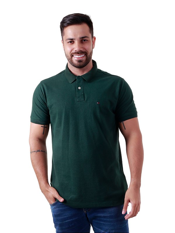 Polo Tommy Hilfiger Masculina Regular Verde Escuro
