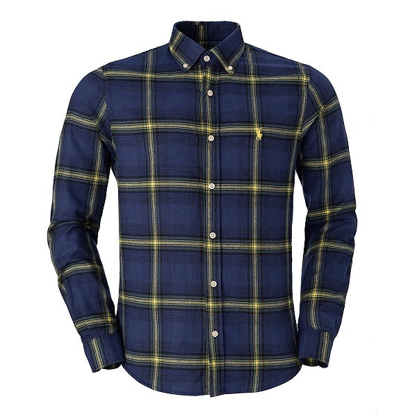 Camisa Ralph Lauren Masculina Custom Fit Flanelada Xadrez Marinho