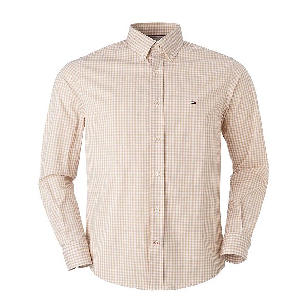 Camisa Tommy Hilfiger Masculina Regular Quadriculada Caqui claro