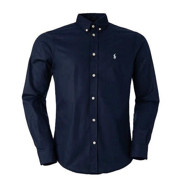 Camisa Ralph Lauren Masculina Custom fit Oxford Marinho