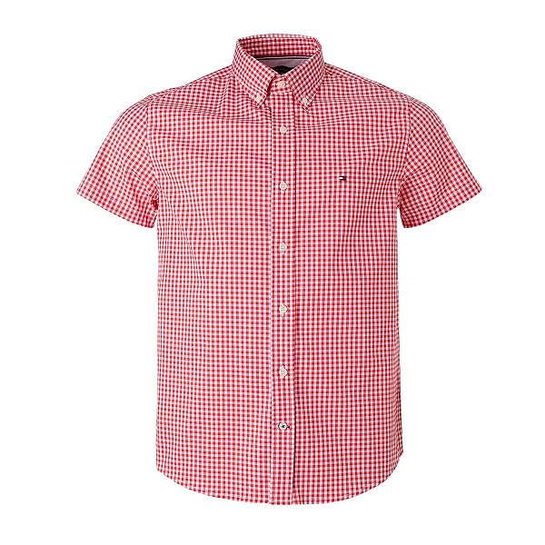 Camisa Tommy Hilfiger Masculina Manga Curta Quadriculada Vermelha