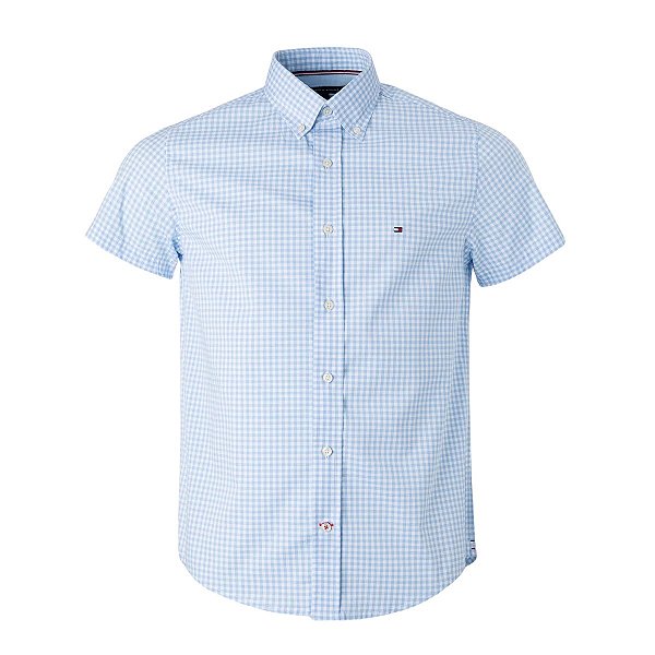 Camisa Tommy Hilfiger Masculina Manga Curta Quadriculada Azul claro
