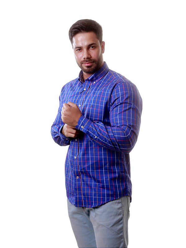 Camisa Tommy Hilfiger Masculina Regular Fit Xadrez Azul