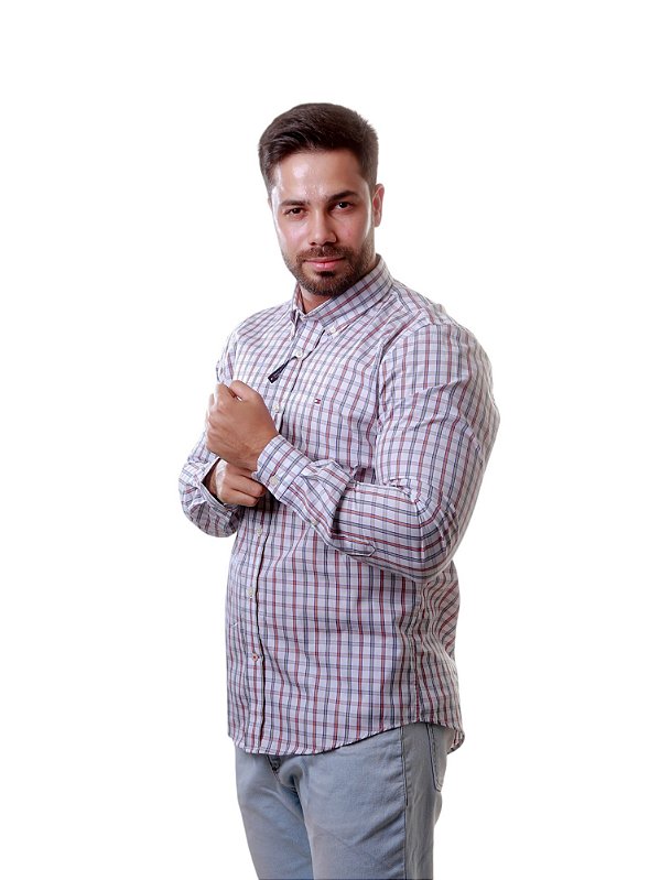 Camisa Tommy Hilfiger Masculina Regular Fit Xadrez Branca