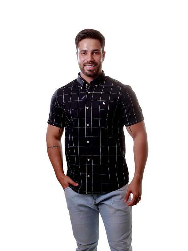Camisa Ralph Lauren Masculina Manga curta Xadrez Preta