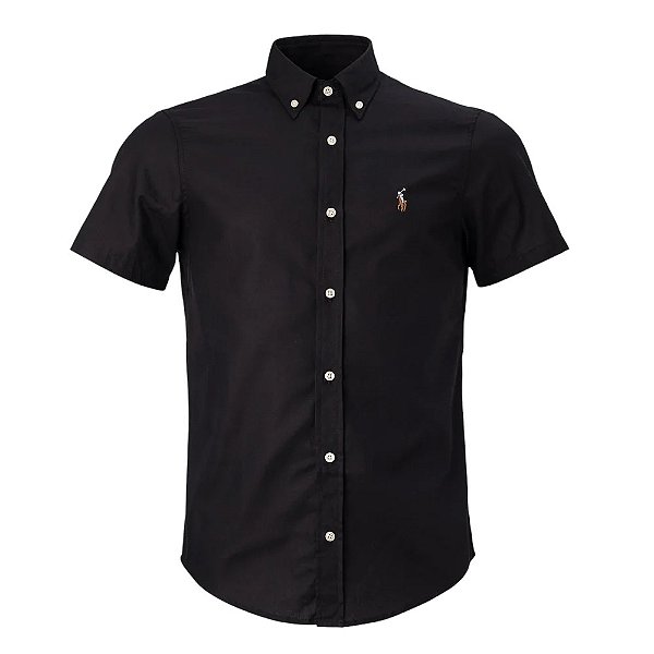 Camisa Ralph Lauren Masculina Manga curta Oxford Coloured Preta