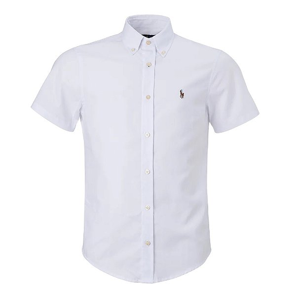 Camisa Ralph Lauren Masculina Manga curta Oxford Coloured Branca