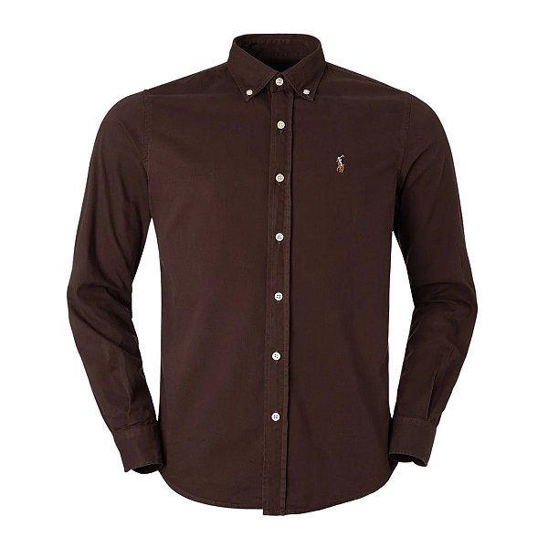 Camisa Ralph Lauren Masculina Custom Fit Sarja Coloured Café