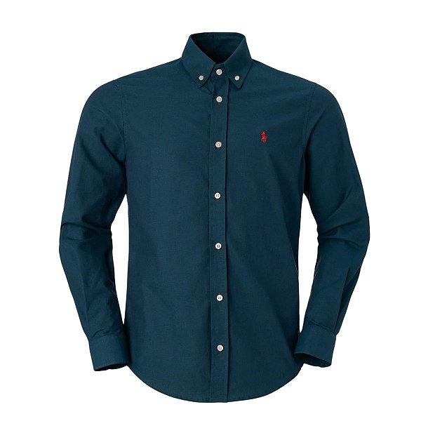 Camisa Ralph Lauren Masculina Custom Fit Oxford Azul petróleo