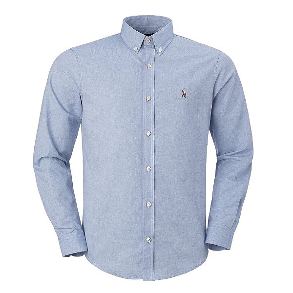 Camisa RL Masculina Custom fit Oxford Coloured Azul mescla