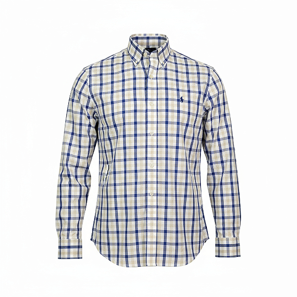 Camisa RL Masculina Custom Fit Xadrez Azul e amarelo