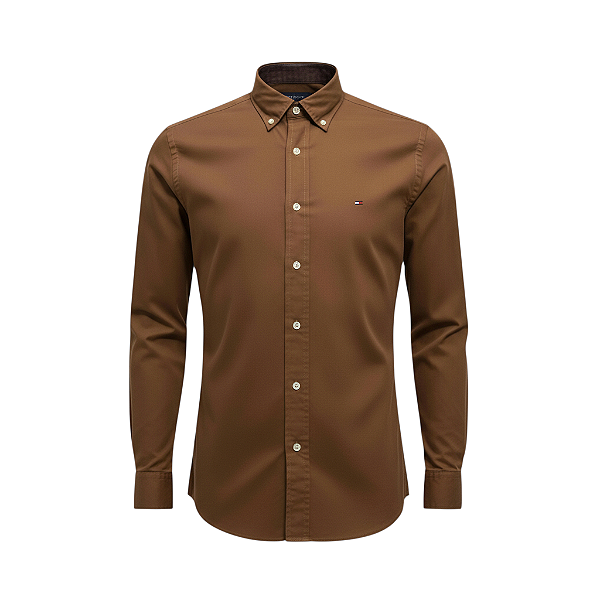 Camisa Tommy Hilfiger Masculina Regular Fit Sarja Marrom