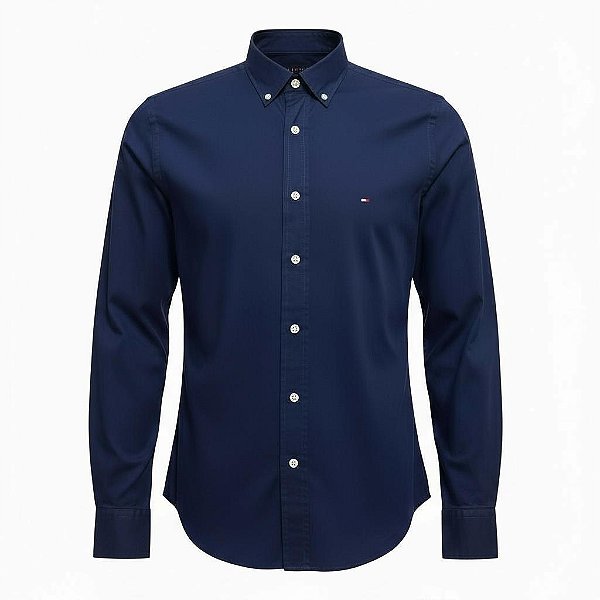 Camisa Tommy Hilfiger Masculina Regular Fit Sarja Azul marinho