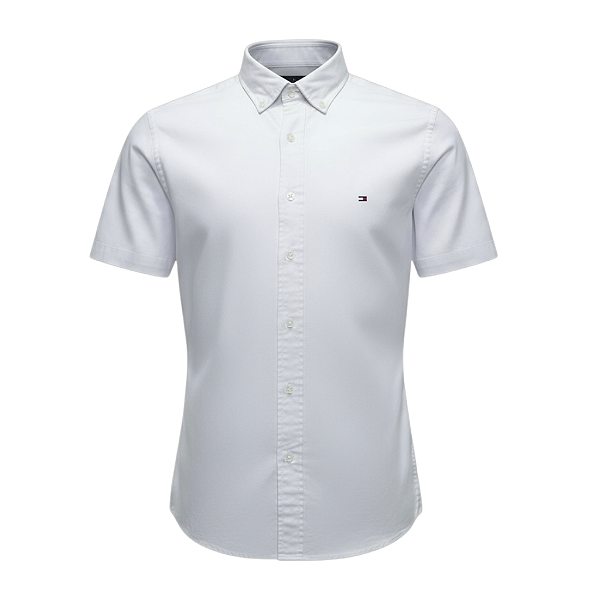 Camisa Tommy Hilfiger Masculina Manga Curta Sarja Branca