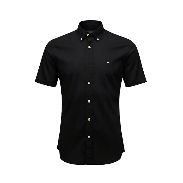 Camisa Tommy Hilfiger Masculina Manga Curta Sarja Preta