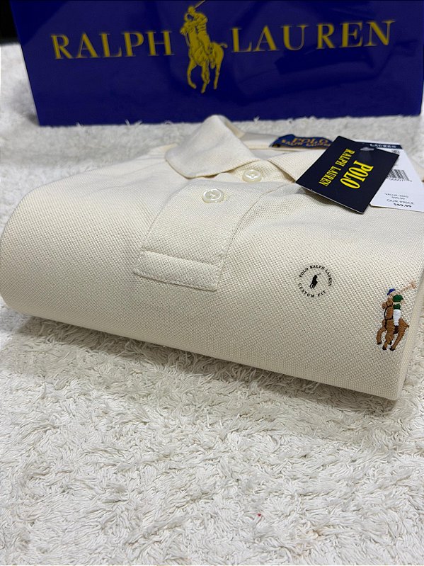 Polo RL Masculina Custom Fit Strong Cotton Coloured Off-White