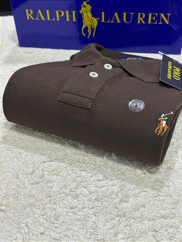 Polo RL Masculina Custom Fit Strong Cotton Coloured Marrom