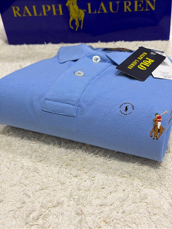 Polo RL Masculina Custom Fit Strong Cotton Coloured Azul