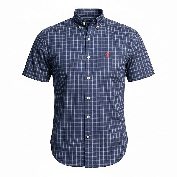 Camisa RL Masculina Manga curta Xadrez Azul Marinho