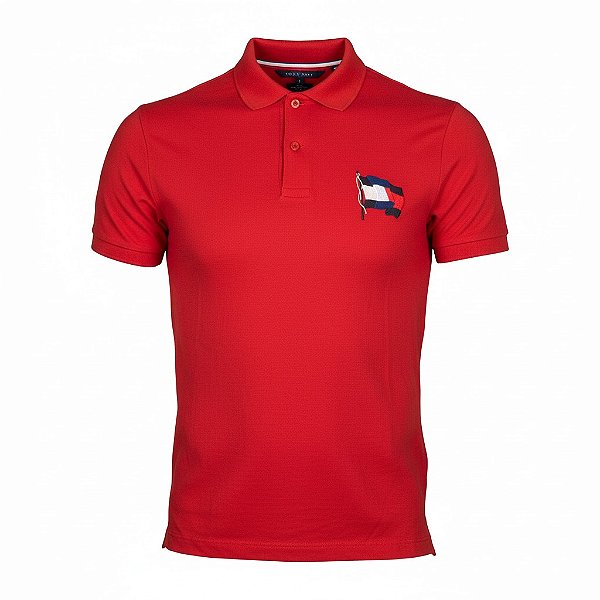 Polo Tommy Hilfiger Masculina Regular Flag Vermelha