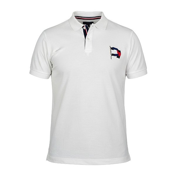Polo Tommy Hilfiger Masculina Regular Flag Branca
