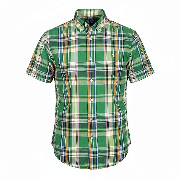 Camisa RL Masculina Manga curta Xadrez Oxford Coloured Verde