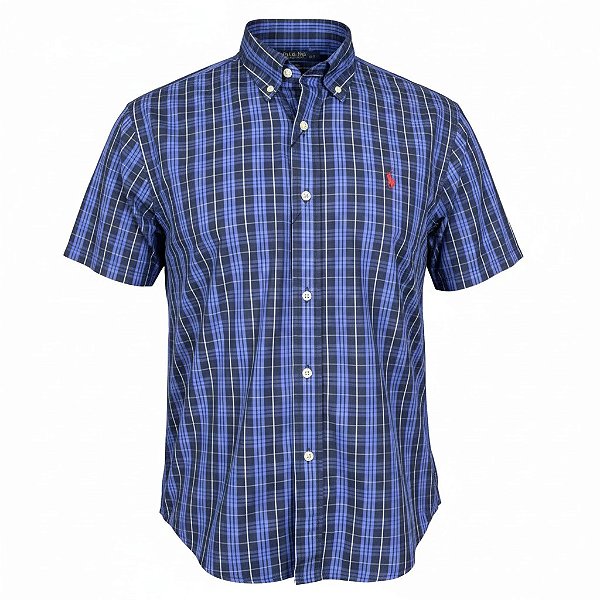 Camisa RL Masculina Manga curta Xadrez Azul marinho e roxo