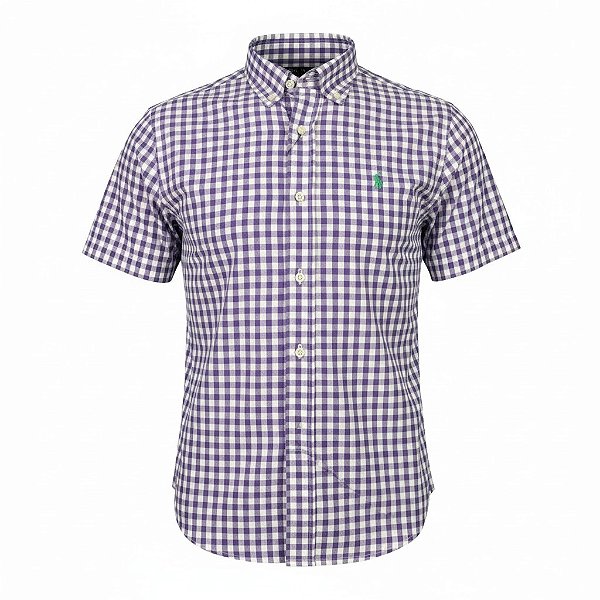 Camisa RL Masculina Manga curta Xadrez Azul Lilás