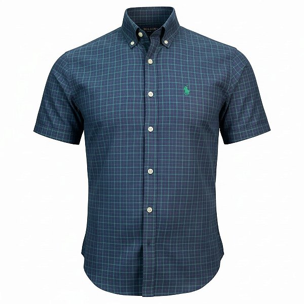 Camisa RL Masculina Manga curta Xadrez Azul e verde