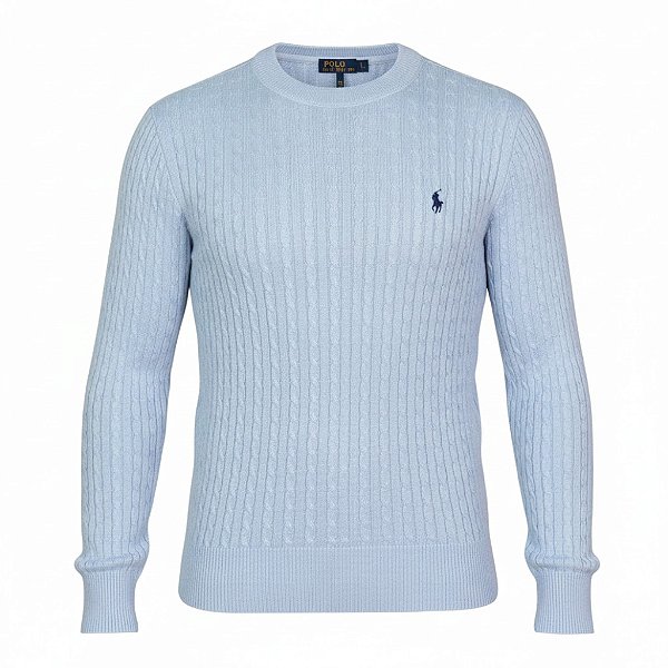 Suéter RL Masculino Crewneck Detalhado Azul claro