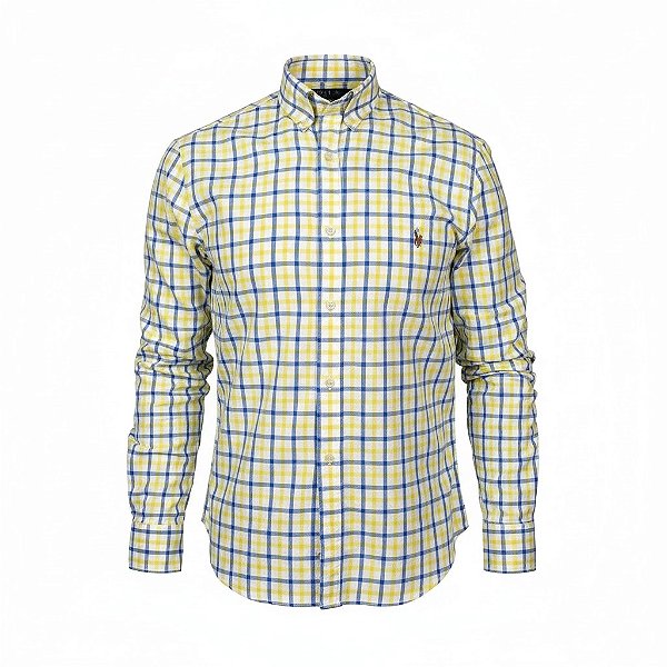 Camisa RL Masculina Custom Fit Xadrez Oxford Coloured Amarela e azul