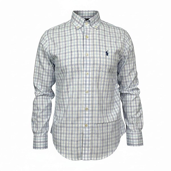 Camisa RL Masculina Custom Fit Xadrez Oxford Lilás e azul